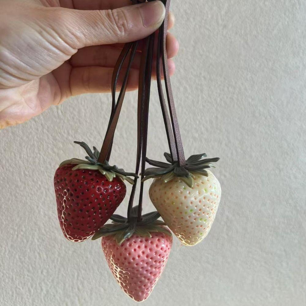 Elegant Waterproof Strawberry Key Ring Resin Handmade Keychain 3D Design Bag Charm Bag Decoration