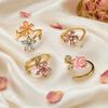 4Pcs/Set Adjustable Ring Set, Pink Flower Multi-Petal Design Finger Ring, Stackable Multi-piece Ring Set for Jewelry Gift