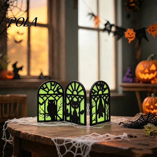 Stable Solid Wood Halloween Ornament Glow-in-the-Dark Table Decoration, Witch Ghost Silhouette Design, Party Decor Foldable Luminous Ornament,