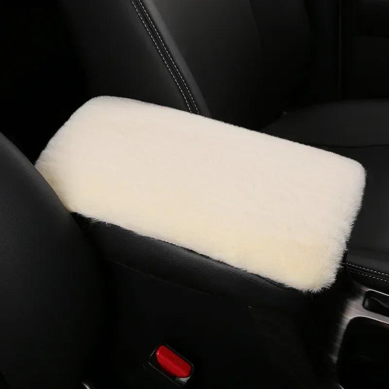 Universal Soft Furry Plush Armrest Box Pads Cover Center Console Polyester Armrest Pad Cushion Winter Car Interior Accessories