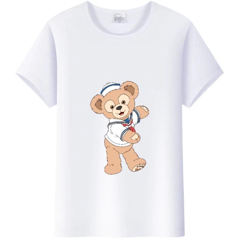 Kawaii Cartoon Tees The Bear Duffy Summer Tops Short Sleeve T-Shirts White Harajuku Clothes Y2K Blouses Unisex