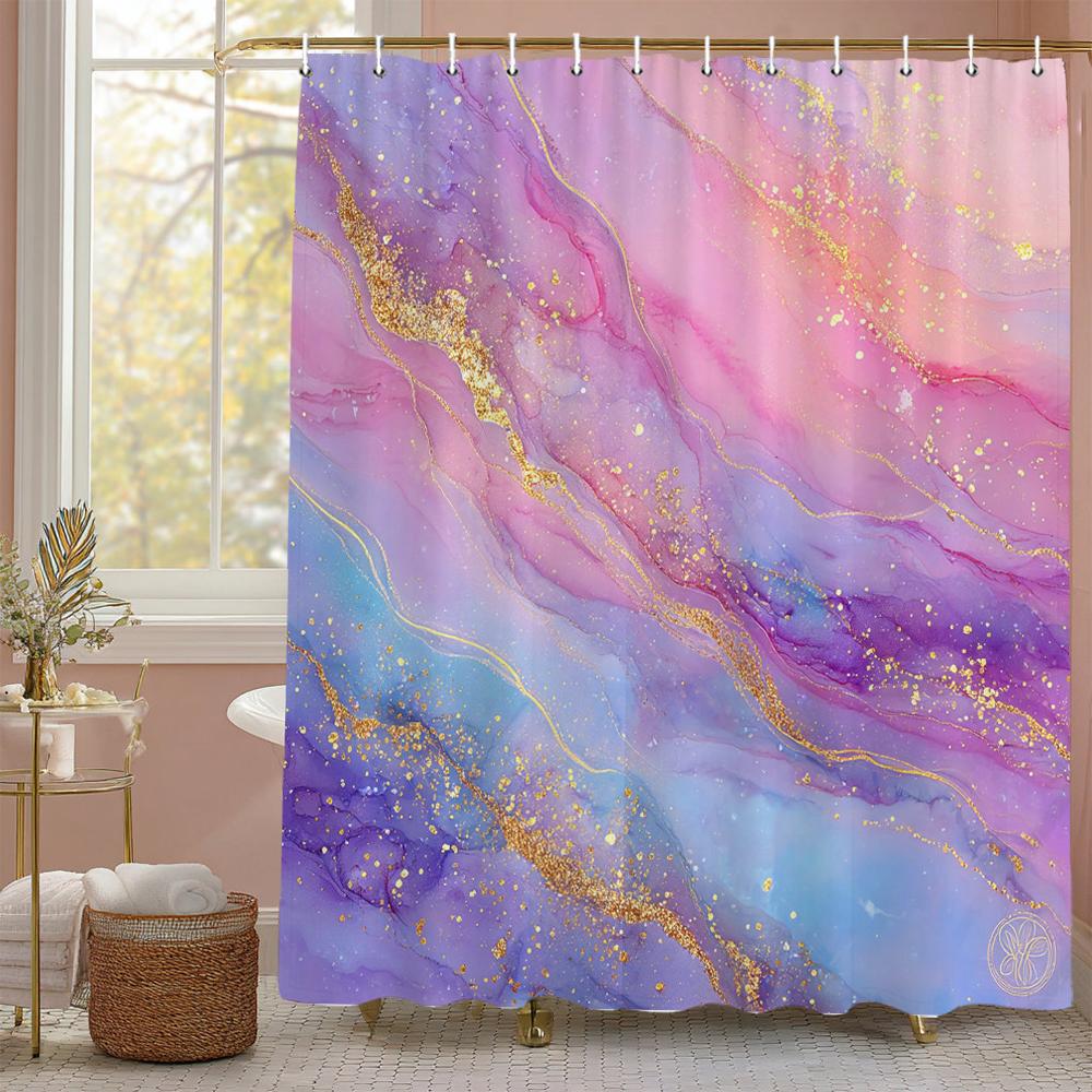 Blue Marbled Flow Art Shower Curtain, Bathroom Decorative Shower Curtain, Waterproof Shower Curtain with Hooks