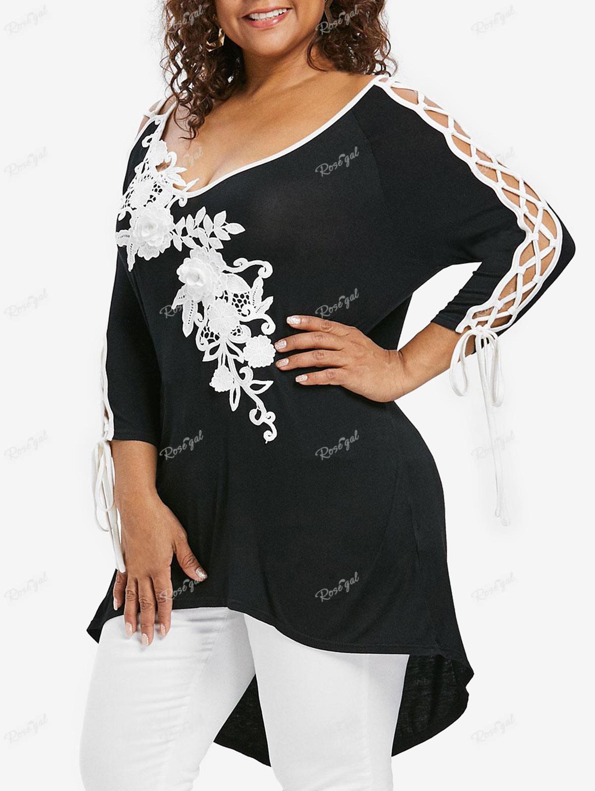 

Футболка Rosegal Plus Size с плетеными рукавами и аппликацией из цветов