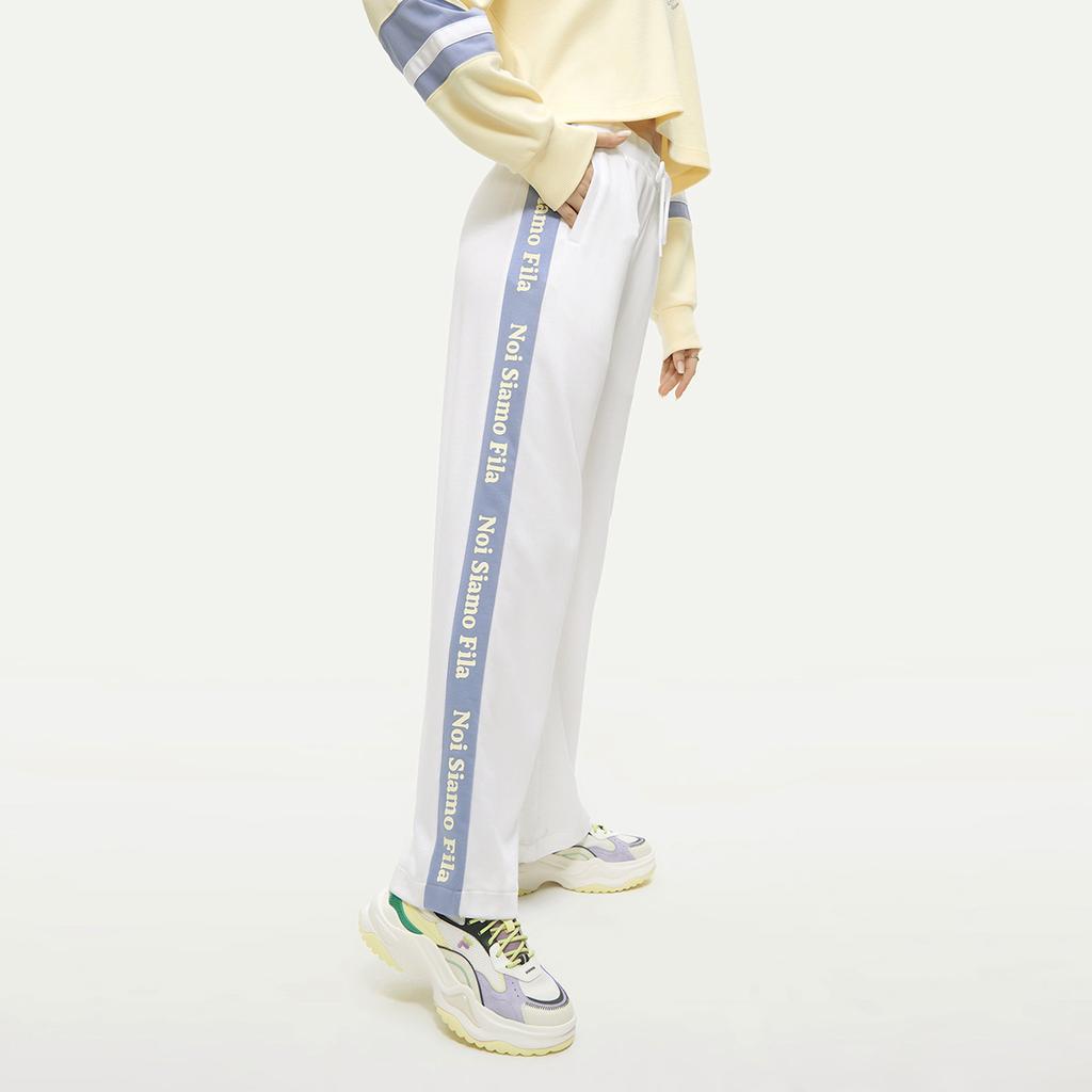 Fila Fusion 2023 Autumn New Fashion Retro Sports Casual Knitted Long Pants Loose Wide Leg Pants Women bottoms Standard-White T11W333607F-WT