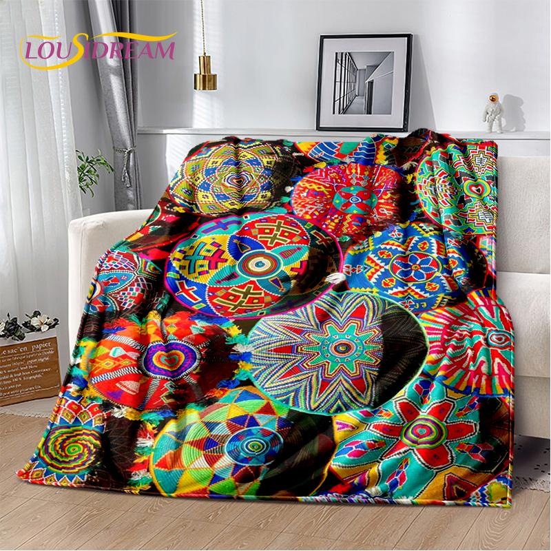 Cestas de Arte Tejido de Flores Coloridas 3D Etiopía, Manta Suave de Felpa Mandala, Manta de Franela para Sala de Estar, Dormitorio, Cama, Sofá
