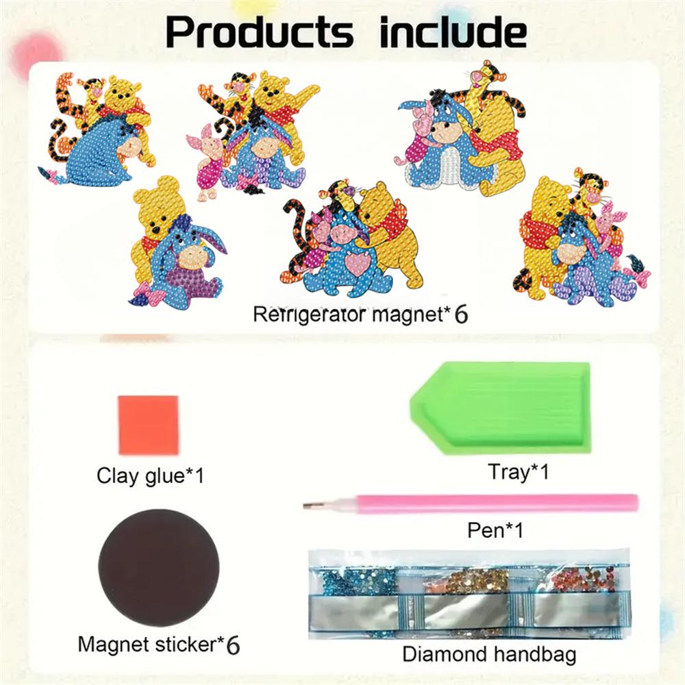 6Pcs Bear and His Friends Series Diamond Art Fridge Magnet Diamond Painting Refrigerator Magnet Diamond Painting Fridge Magnet for Adults Beginners
