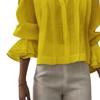 Women Shirt Lapel Long Sleeve Ruffle Cuffs Shirt Tops Pure Color Loose Fit Button Down Office Lady Summer