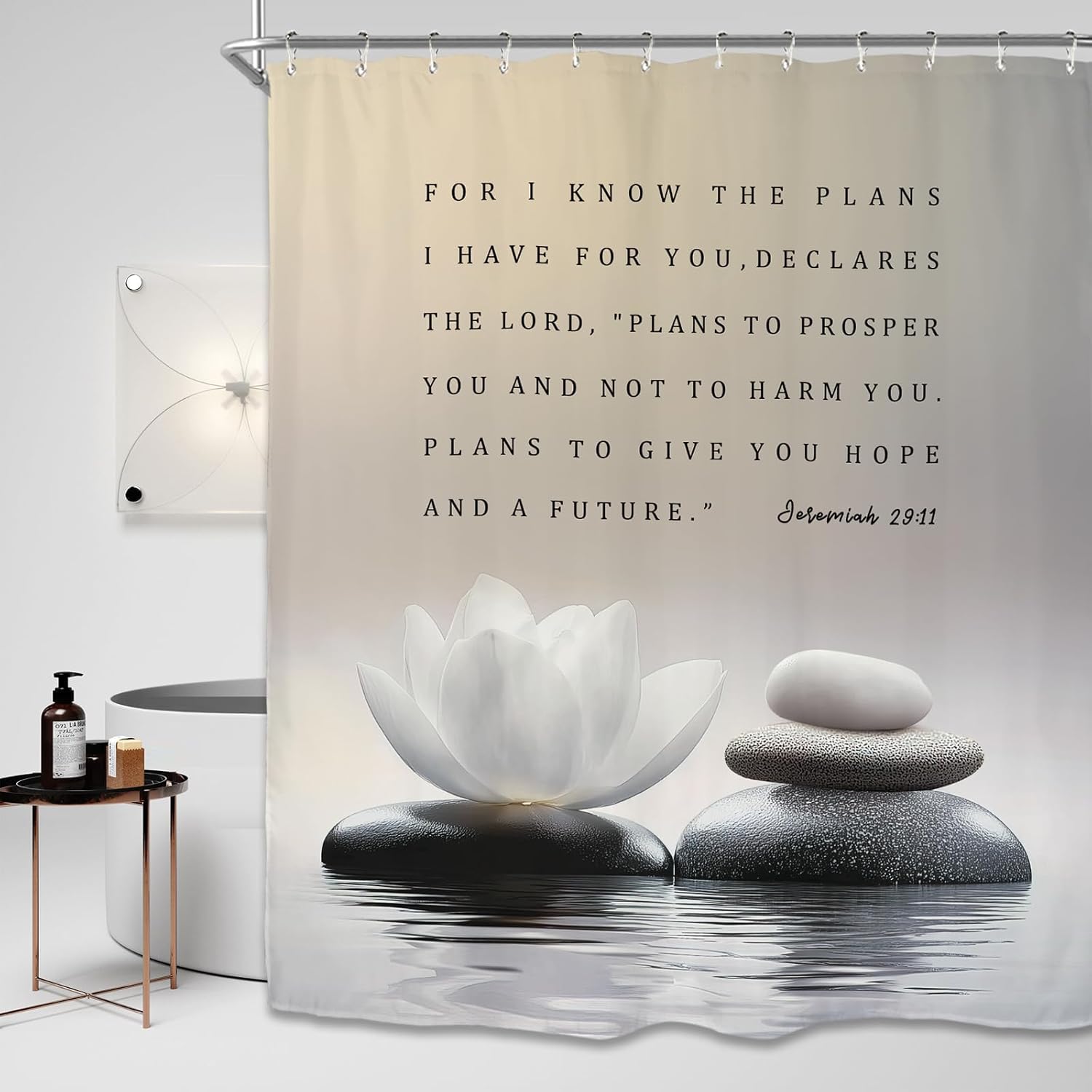 

Шторка для душа Lotus Zen Spa Набор Цитаты из Библии для Медитации Вдохновляющие Мотивирующие Позитивные Водонепроницаемая Ткань Занавеска для Ванной W60H190(CM)-1 Pcs