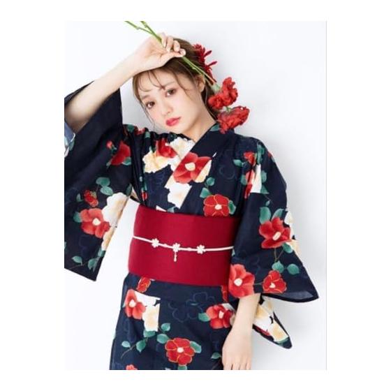 GRL Classic Camellia Yukata Set Navy Summer Festival Fireworks Kimono Grail