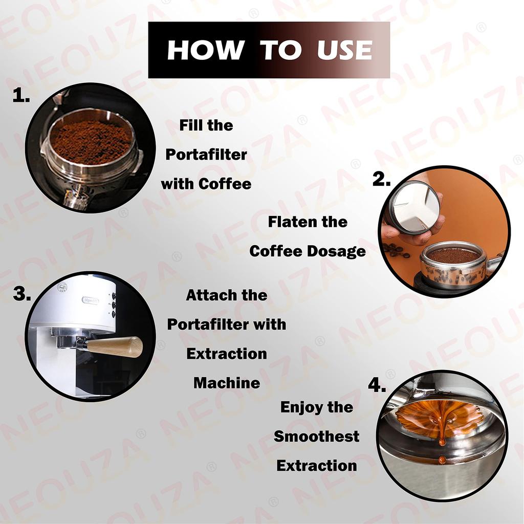 NEOUZA Espresso Portafilter, 51mm, for DeLonghi, Dedica EC680, EC685, and Smeg Coffee Machines, Non-Pressurized Basket, Double Spout (3 Ears)
