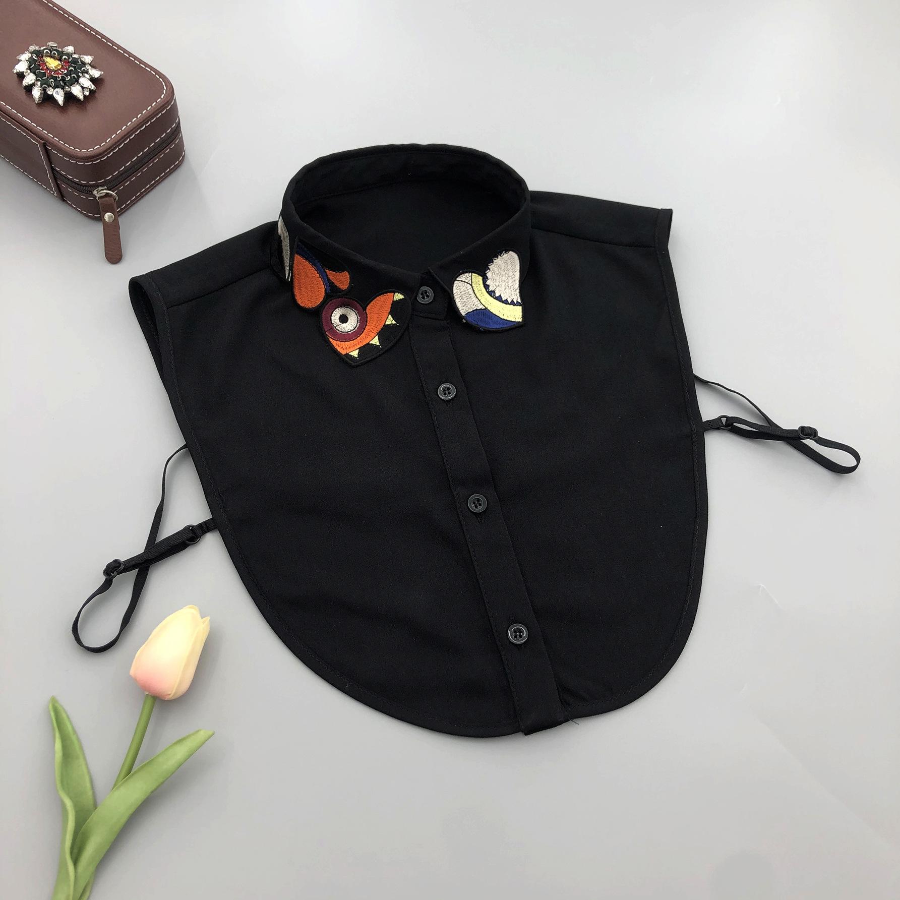 

Бутик Цвет Животное Вышивка Универсальная Декоративная Одежда Рубашка Ложный Воротник чёрный