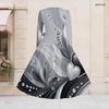 Women Plus Size V Neck Long Sleeve Printed Dress Grey Black A Line Flared With Waist Belt