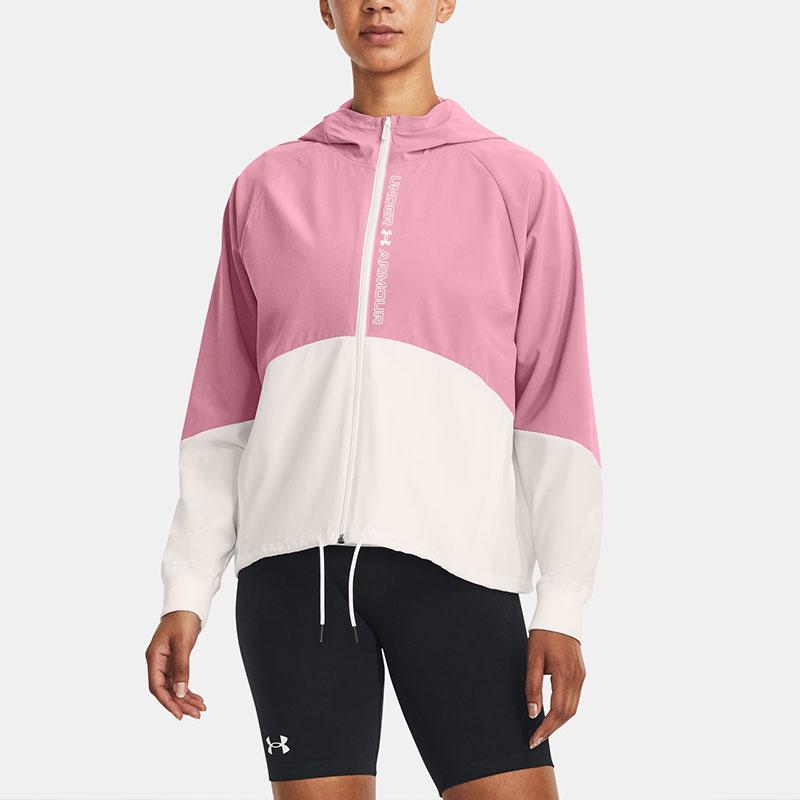 Under Armour Woven Full-Zip Color Block Hooded Jacket Women Jacket Pink 1369889-697