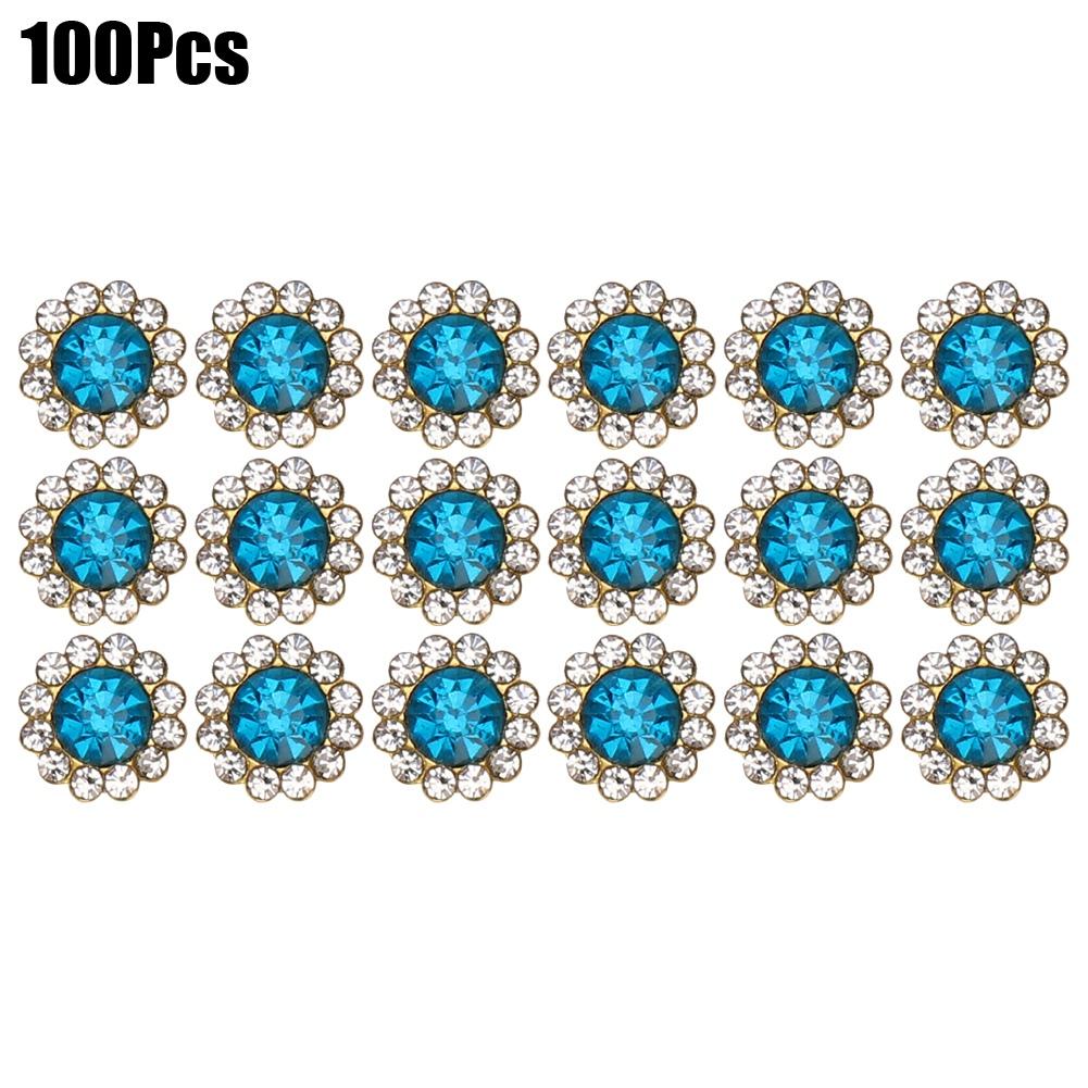 

100Pcs Round Rhinestones Rings Sewing Crystals Beads Blue Type Art DIY Button 10mm