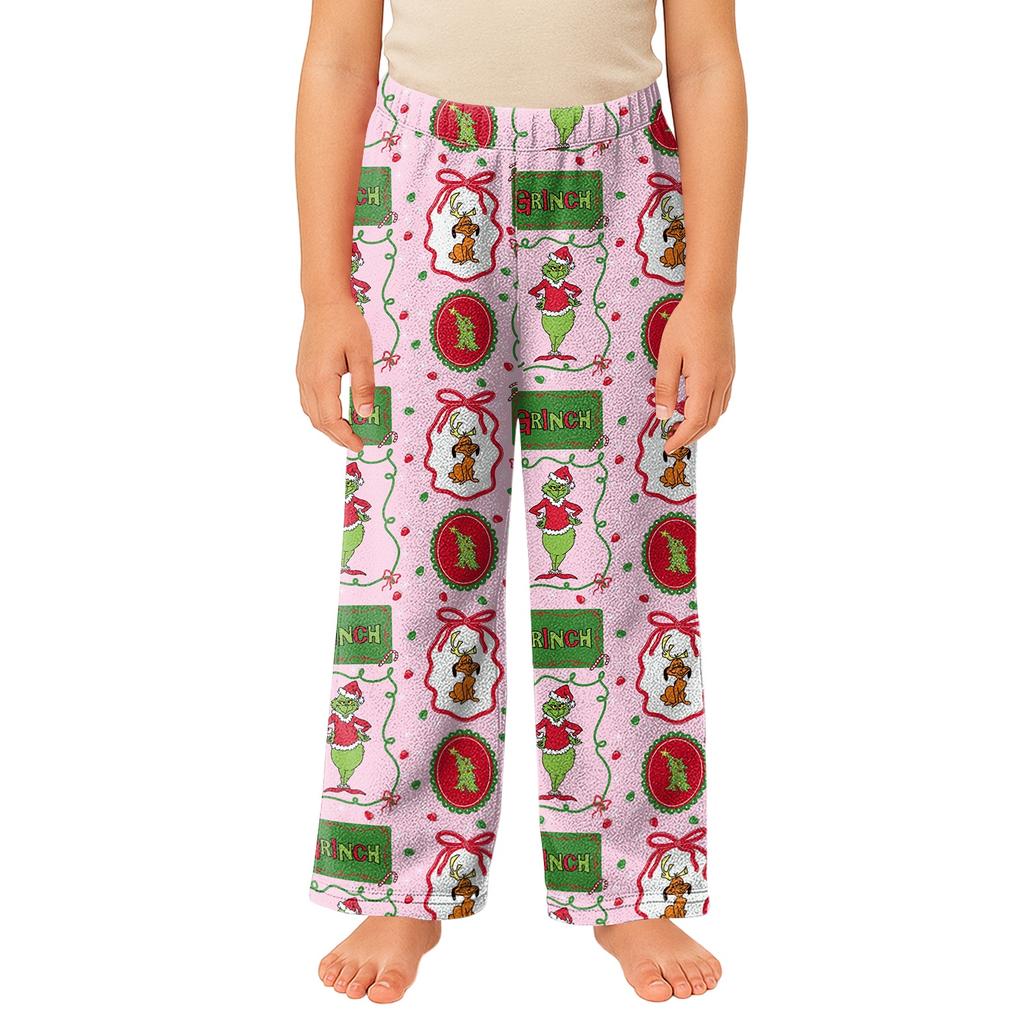 Children's Christmas Print Plush Casual Pants for Holiday Lounging and Everyday Wear