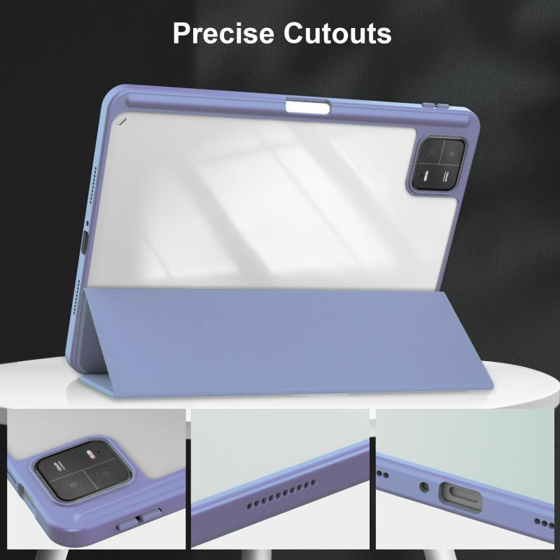For Xiaomi Tablet 6 Protective Case with Pen Slot 11in Tri-fold Leather Case Acrylic Transparent 6pro Shell