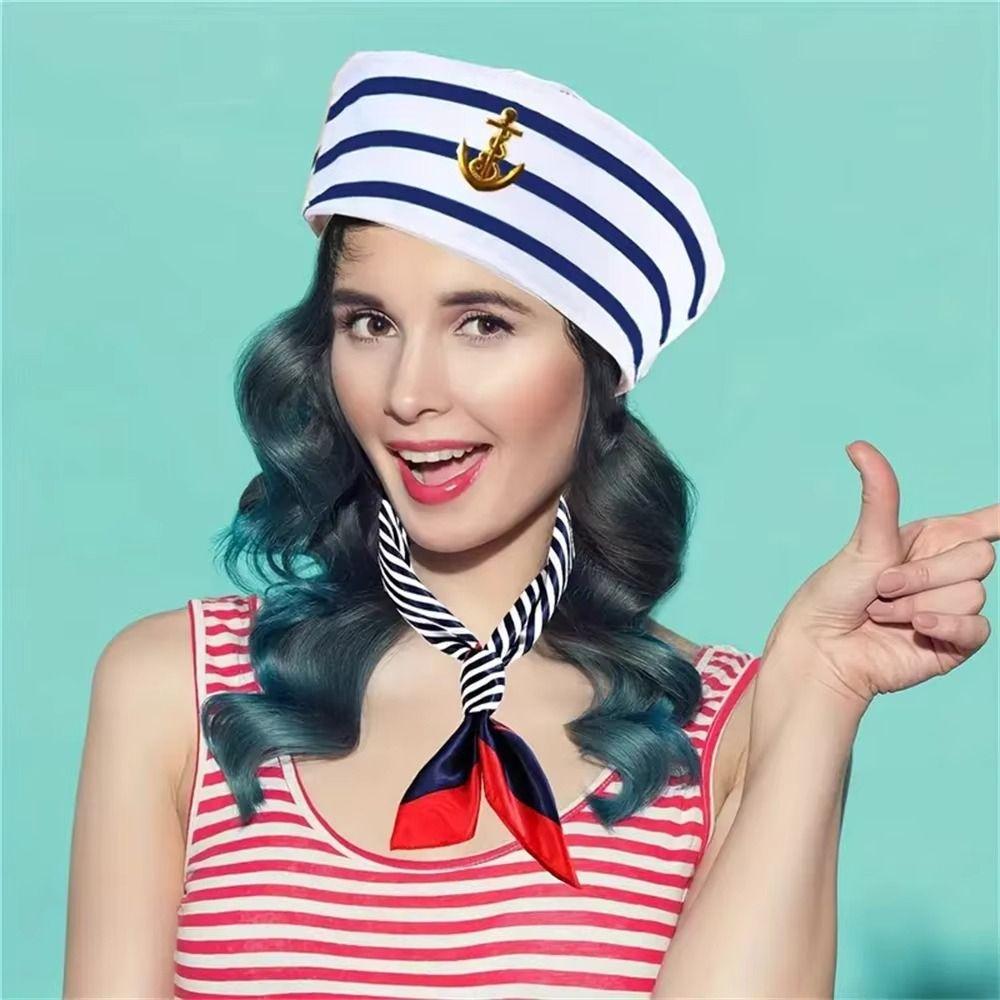 Dressing Up Yacht Captain Hat Navy Blue Scarf Sailor Hat Fashion Sailor Ship Cap  Costume Accessory