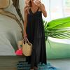 Women Summer Fashion Loose Swing Dress Long V Neck Sleeveless Solid Color Large Size