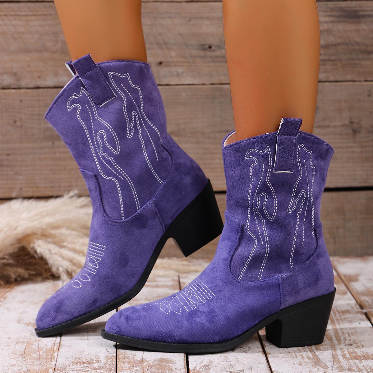 

2025 новые короткие ковбойские сапоги в западном стиле из замши на толстом каблуке с острым носком и V-образным вырезом, тонкие, в британском стиле, ретро, короткие сапоги 43 синий