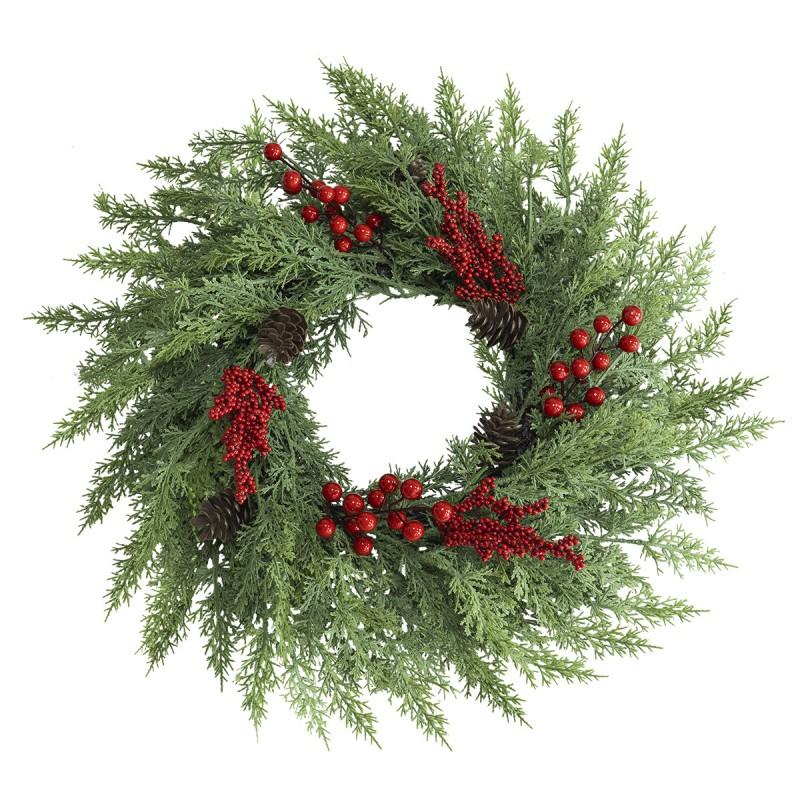 Christmas Wreath Decorative Hanging Garland With Pine Cones Red Berries Wall Door Home Holiday Decoration
