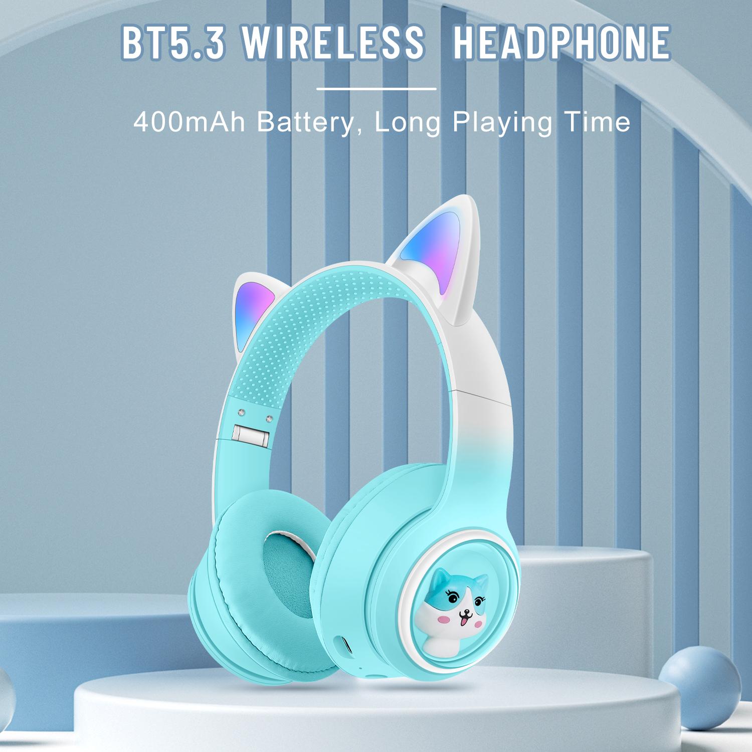 

AKZ-02 Color Light Cat Ear Wireless Bluetooth-compatible Headphone Heavy Bass E-Sport Head-Mounted Headset A
