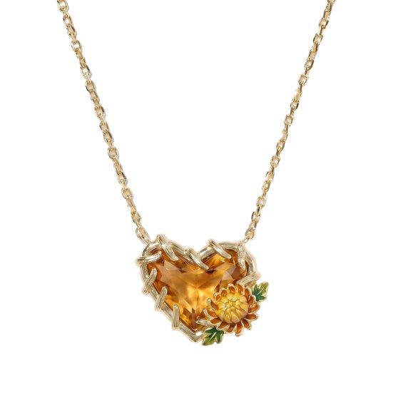 Birthstone Heart Necklace Birth Stone and Flower Pendant Necklace Jan to Dec
