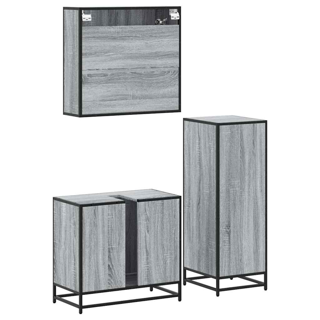3 Piece Bathroom Furniture Set Grey Sonoma Particleboard