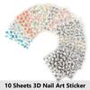 10 Pcs Sheets Nail Art Transfer Stickers 3D Design Manicure Tips Decal Decorations