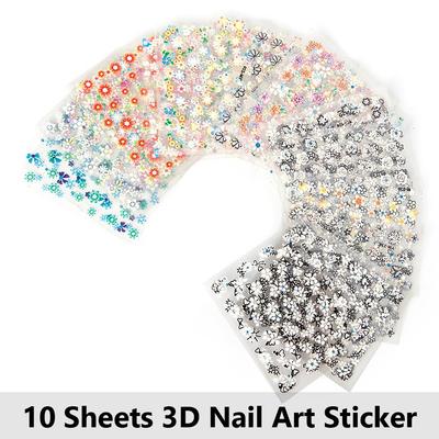 10 Pcs Sheets Nail Art Transfer Stickers 3D Design Manicure Tips Decal Decorations