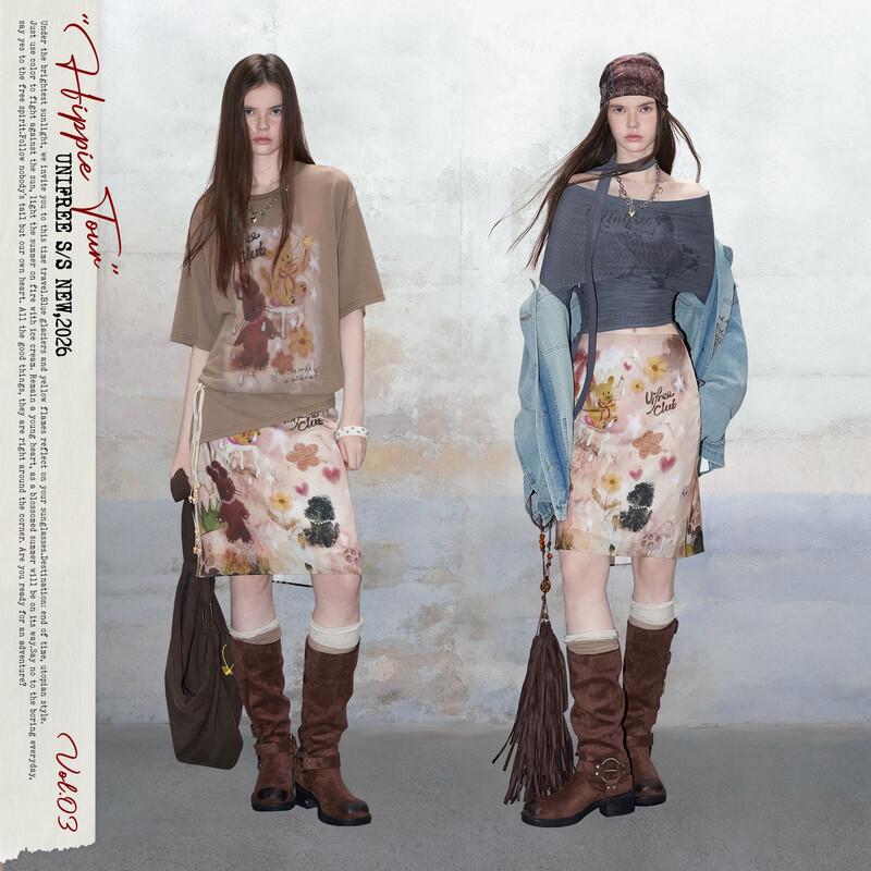 UNIFREE Plus Size Retro Animal Print Mid-Length Skirt