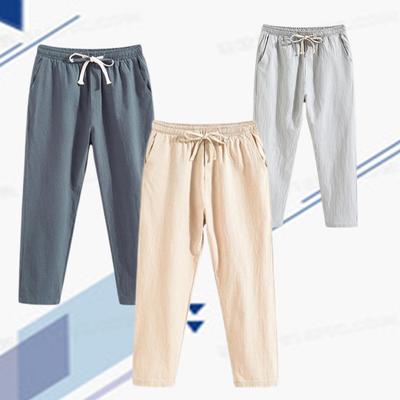 9-point Men Summer Thin Sports Straight Cylinder Pants Cotton Linen Material Casual Long Pants Men Beach Pants