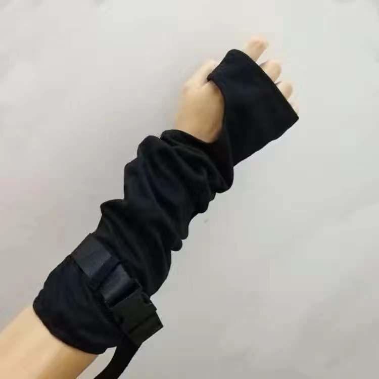 Women's Black Fingerless Gloves with Woven Strap and Buckle - Spring/Autumn Workwear Style