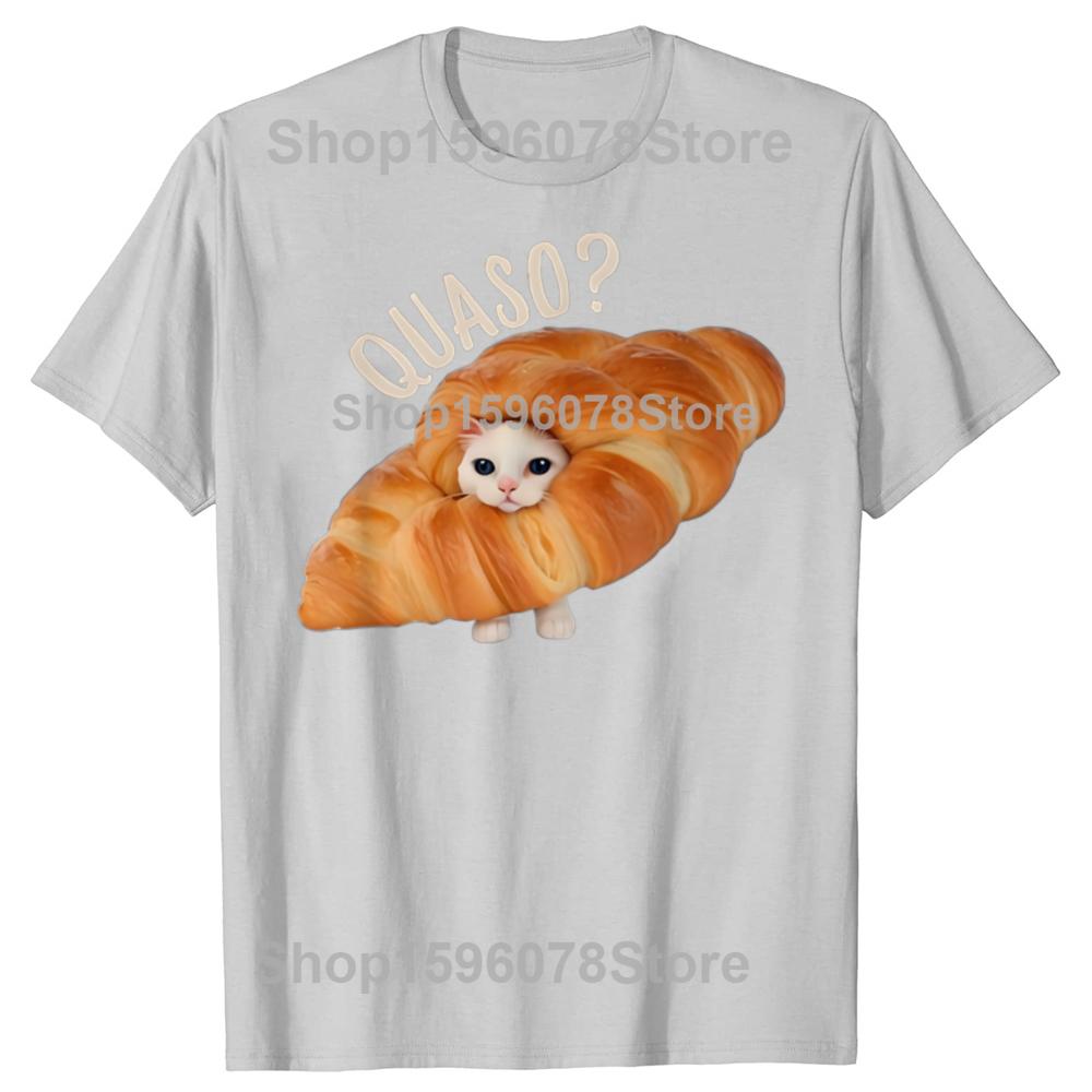 Funny Croissant Meme Cat Cake Pet Lover TShirt Summer Men Clothing Vintage Summer Cotton Short Sleeve Oversized Tshirt Tops