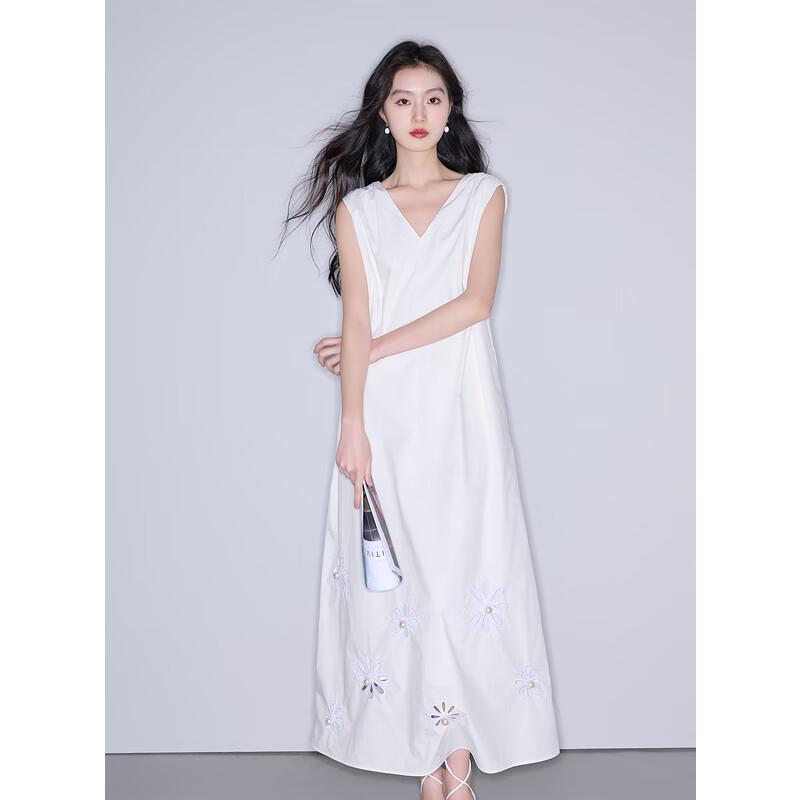 

Sancai 2025 Summer Pima Cotton V-Neck A-Line Maxi Dress M