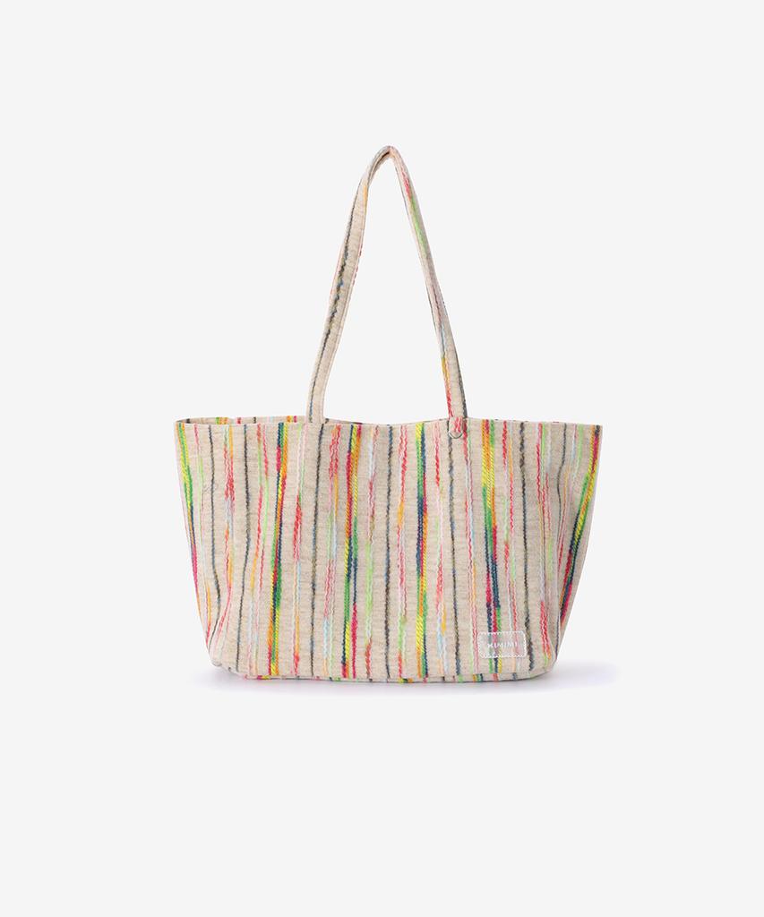 Kimimi Fuzz Stripe Maxi Shoulder Bag Beige