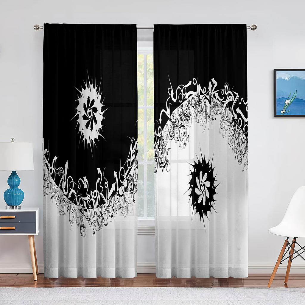 Oriental Themed Dragon with Yin Yang Curtains for Living Room Home Decor Modern Kitchen Bedroom Window Cortinas 2pcs Rod Pocket