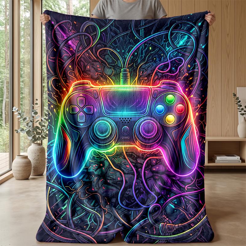 Neon Game Controller Theme blanket Lightweight Warm Flannel Blanket Decorative Throw Blanket for Home Decoration