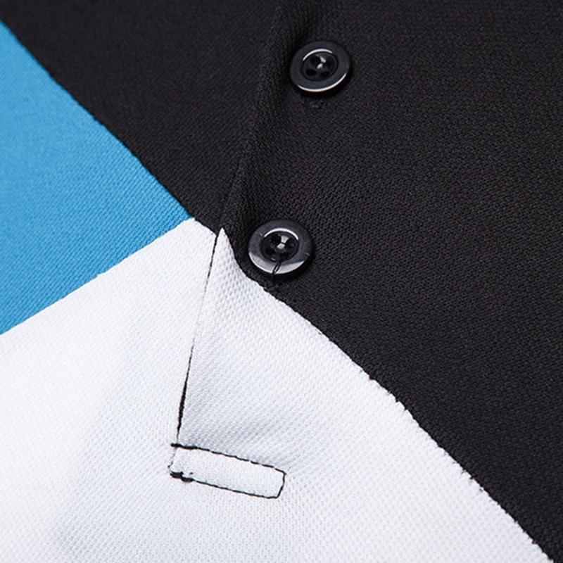 Classic Men's Lapel Tee Top Short Sleeve Splicing T Shirt With Premium Cotton Blend