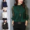 Womens Spring Chiffon Shirt With Lace Vneck And Long Sleeves For Casual Daily Wear