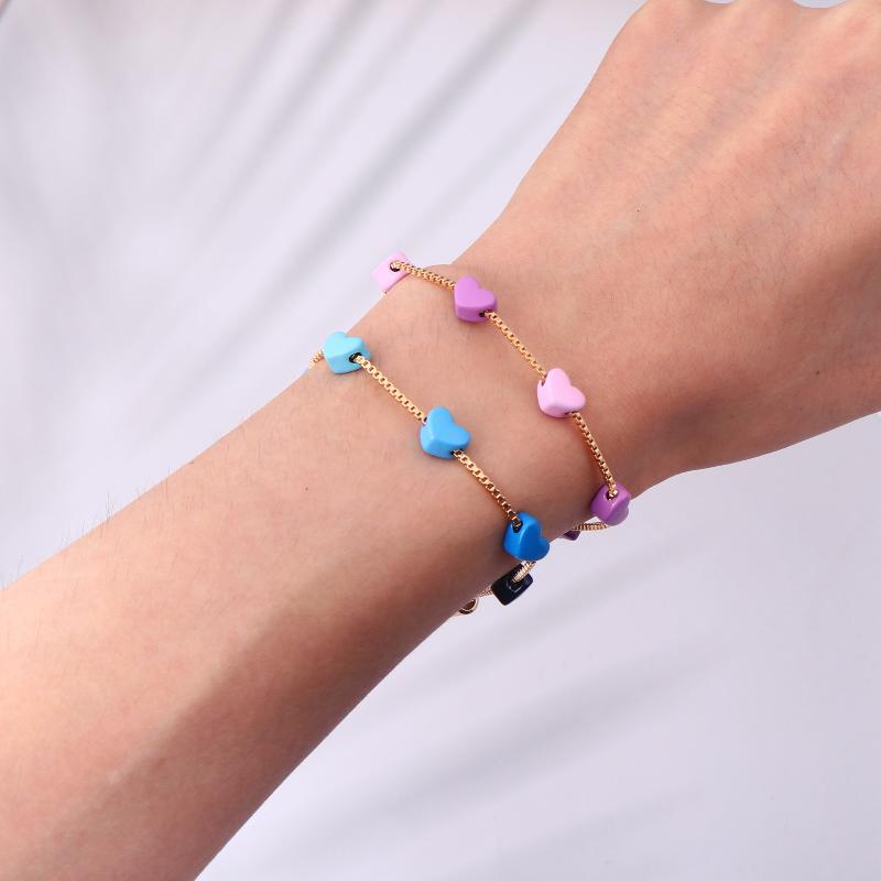 Children'S Colorful Heart Gradient Bracelet Ins Able Wrist Chain For Gilrs Party Jewelry Gift