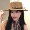 Sun Protection Straw Boater Hat Breathable Mesh Flat Top Beach Hat Handwoven Sun Cap  Resort Wear