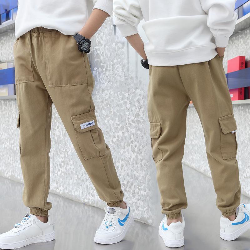 Boys' 2024 Spring/Autumn Military-Style Cotton Pants for Medium & Large Children