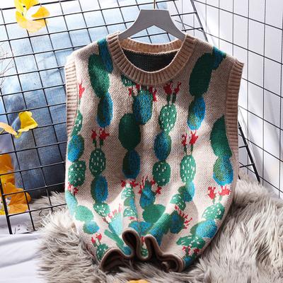 Geborduurde Gebreide Tanktop met Ronde Hals Dames Tank Losse Bovenkleding Lente Koreaanse Versie Mouwloze Bovenkleding Dames Pullover Trui
