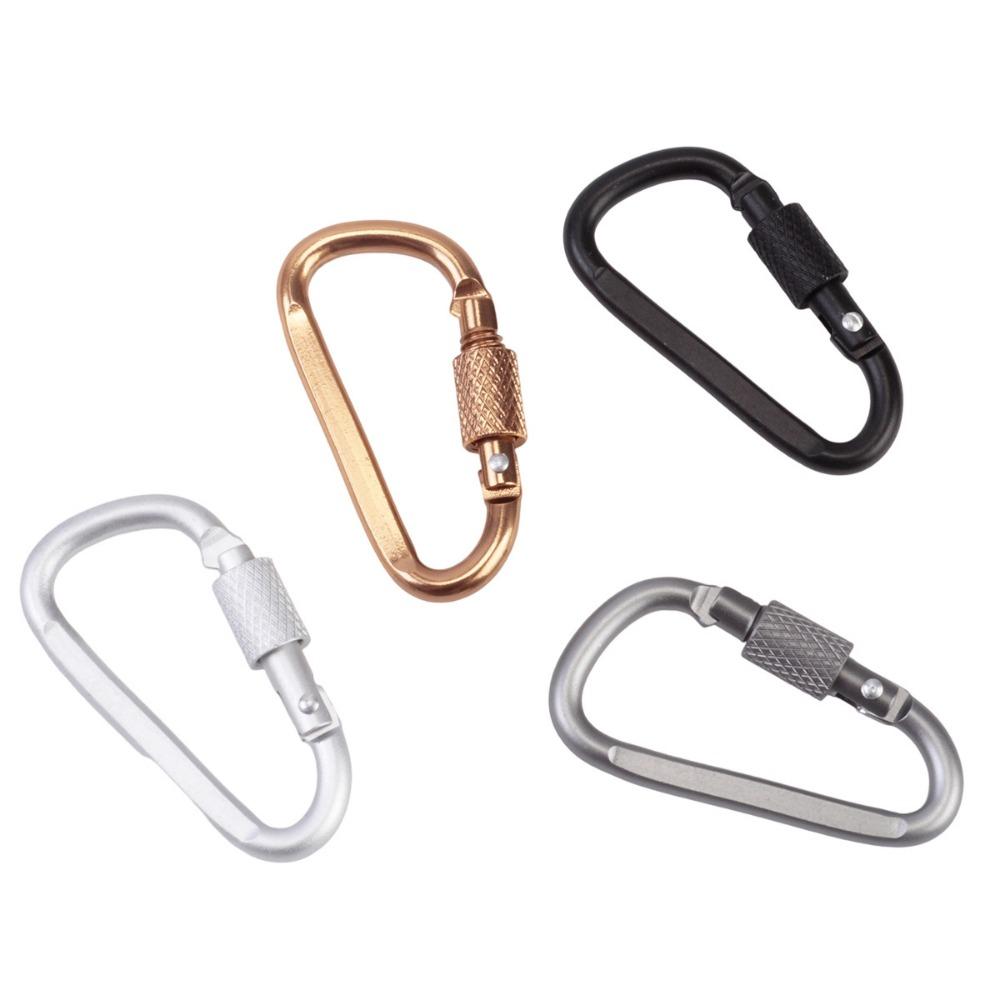 Aluminum Alloy Safety Buckle Keychain With Lock D-shape Carabiner Camping Hiking Hook