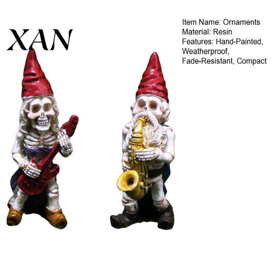 Skeleton Dwarf Band Figurines Halloween Gnome Musician Resin Figurine, Hand-Painted Gothic Statue with Guitar Dark Pastoral Style Decoration
