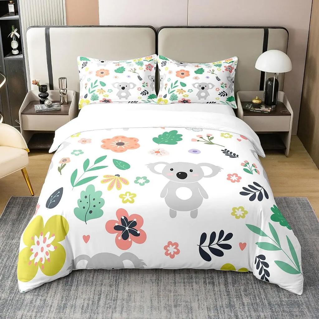 Cute Koala Duvet Cover for Boys,Girls Cartoon Comforter Cover Full Size Bedding Set Kids Teen Room Decor Bed Cover 3 Pieces