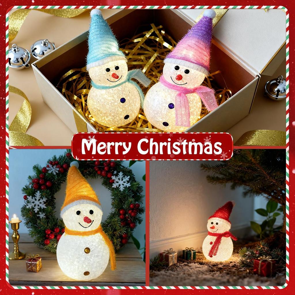 Christmas Lights, Snowman Lights, Tabletop Ornament Lights, Christmas Decorations, LED Lights, 2-Color Set [Red & Orange Warm Light Set], Complete