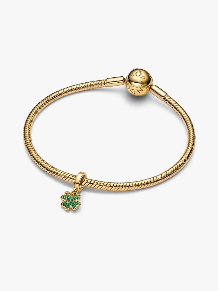 Pandora Four‑Leaf Clover Pendant Charm – Sterling Silver with 14k Gold Plating & Green Crystal – 762751C01