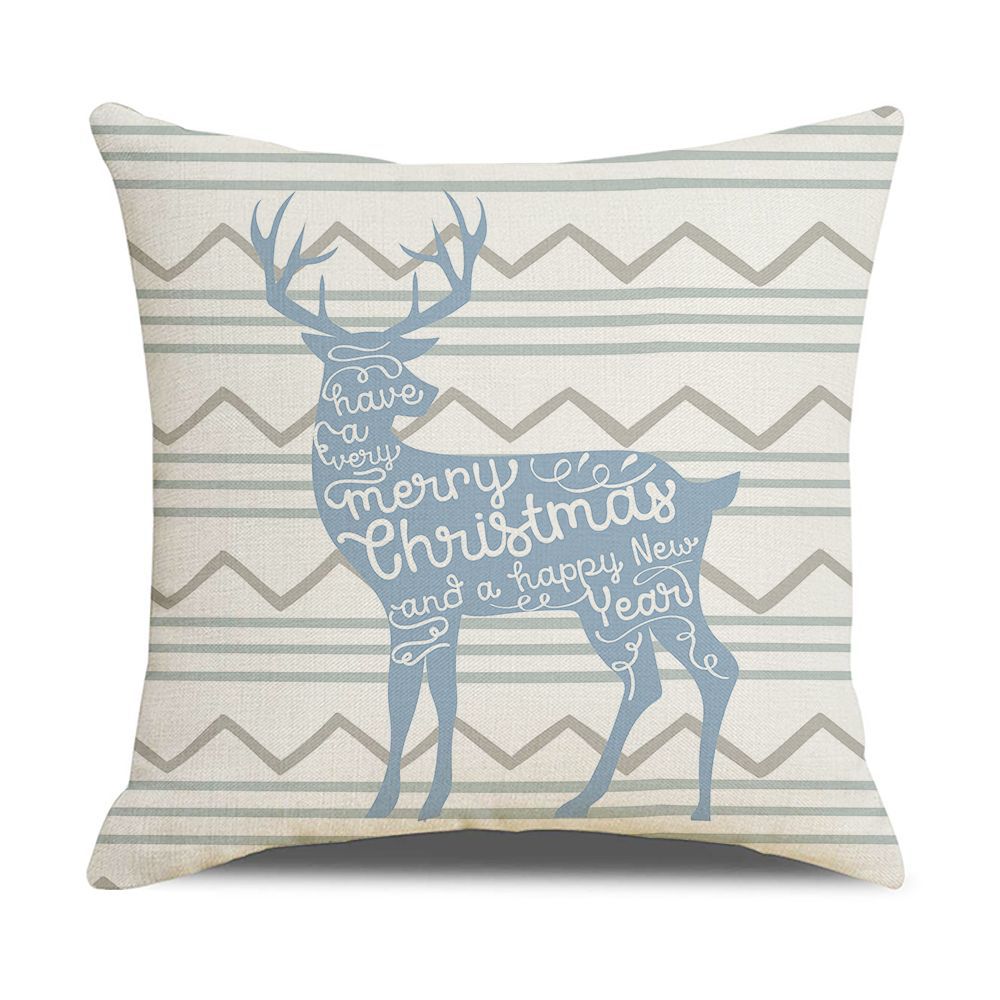 Ins Style Nordic Simple Geometric Abstract Small Fresh Green Plant Elk Linen Print Square Pillowcase