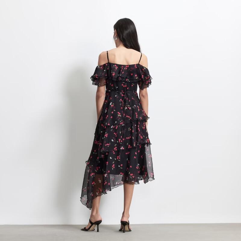 VEROMODA Cherry Print Tiered Midi Dress with Adjustable Straps